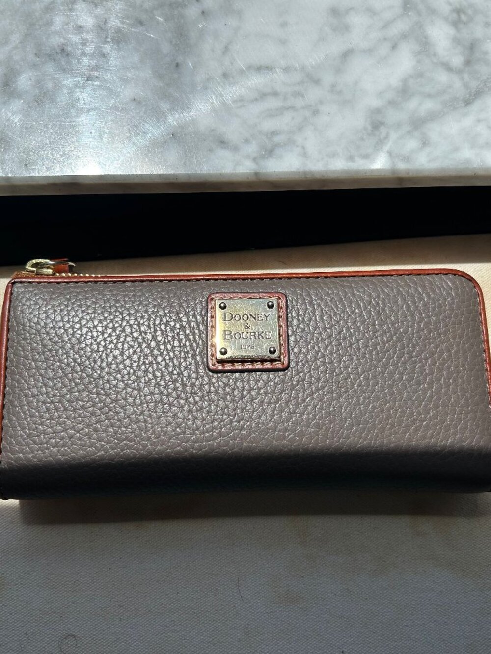Dooney & Bourke Taupe Pebble Leather Zip Around Wallet